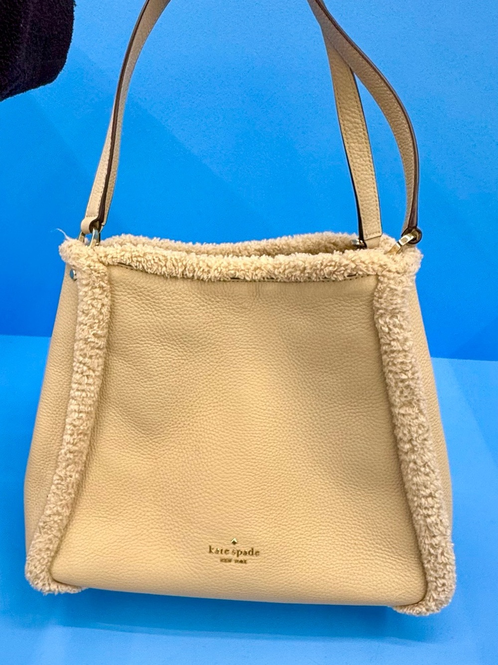 kate spade Tan Leather Shoulder Bag with Shearling Trim